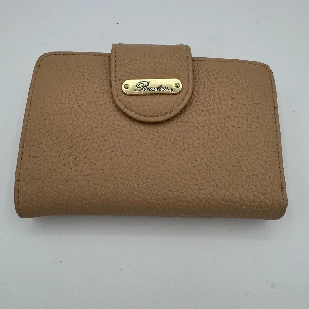 Buxton Vegan Leather Womens Wallet Credit Cards ID Bills Coins Tan Leather Grain